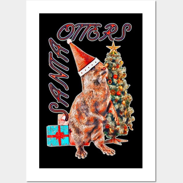 Santa Otters Christmas tree gift Wall Art by UMF - Fwo Faces Frog